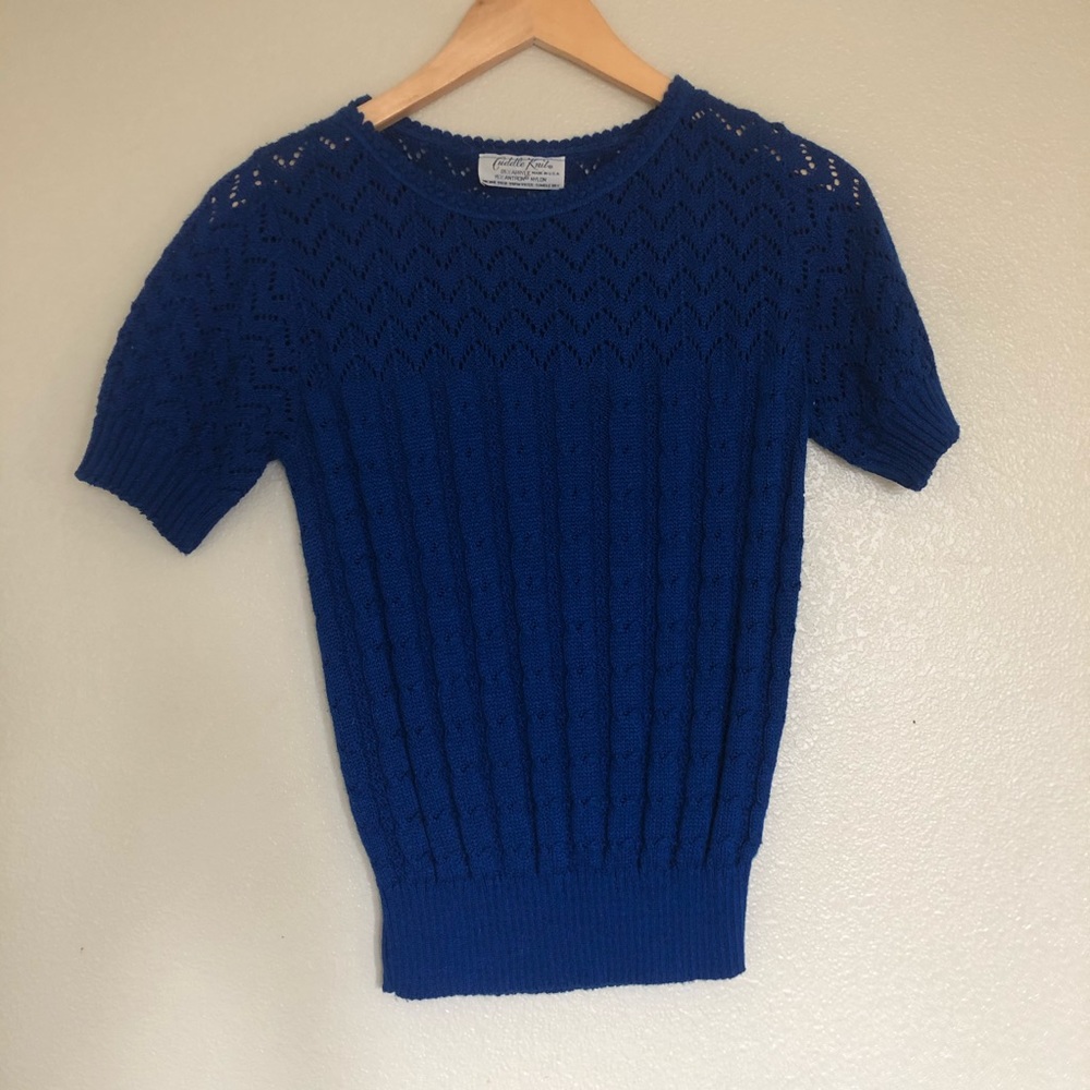 Vintage 80's Electric Blue Cuddle Knit Shirt S M